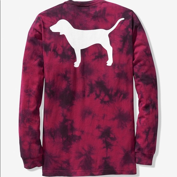 ❗️LAST💕VS PINK CAMPUS LONG SLEEVE TEE RED TIE DYE - Picture 2 of 4